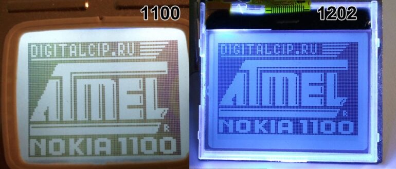 Сравнение отображения экранов Nokia 1100 и 1202